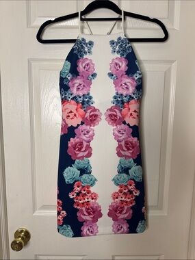 Guess Floral Halter Mini Dress - Navy, Pink & Teal